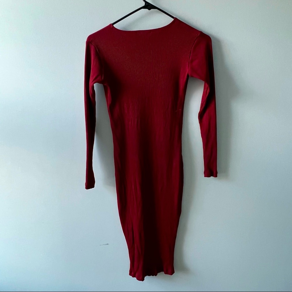 Mimu Maxi Mimumaxi XS red long sleeve ribbed body dress bodycon dress